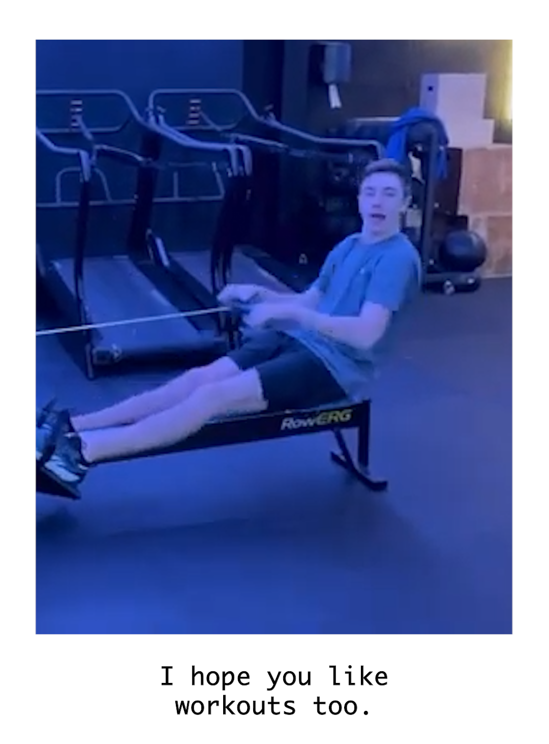 image of a male student on a rowing machine in a exercise gym that hopes you like working out too like him